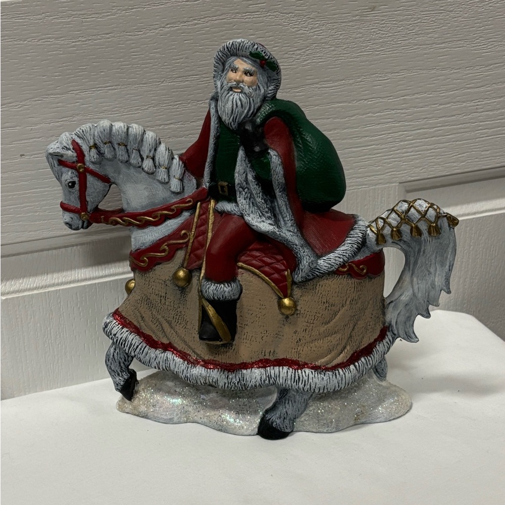 Vintage Santa on Horse Chalkware Figurine Hand-Painted Christmas Décor 11” x 9”